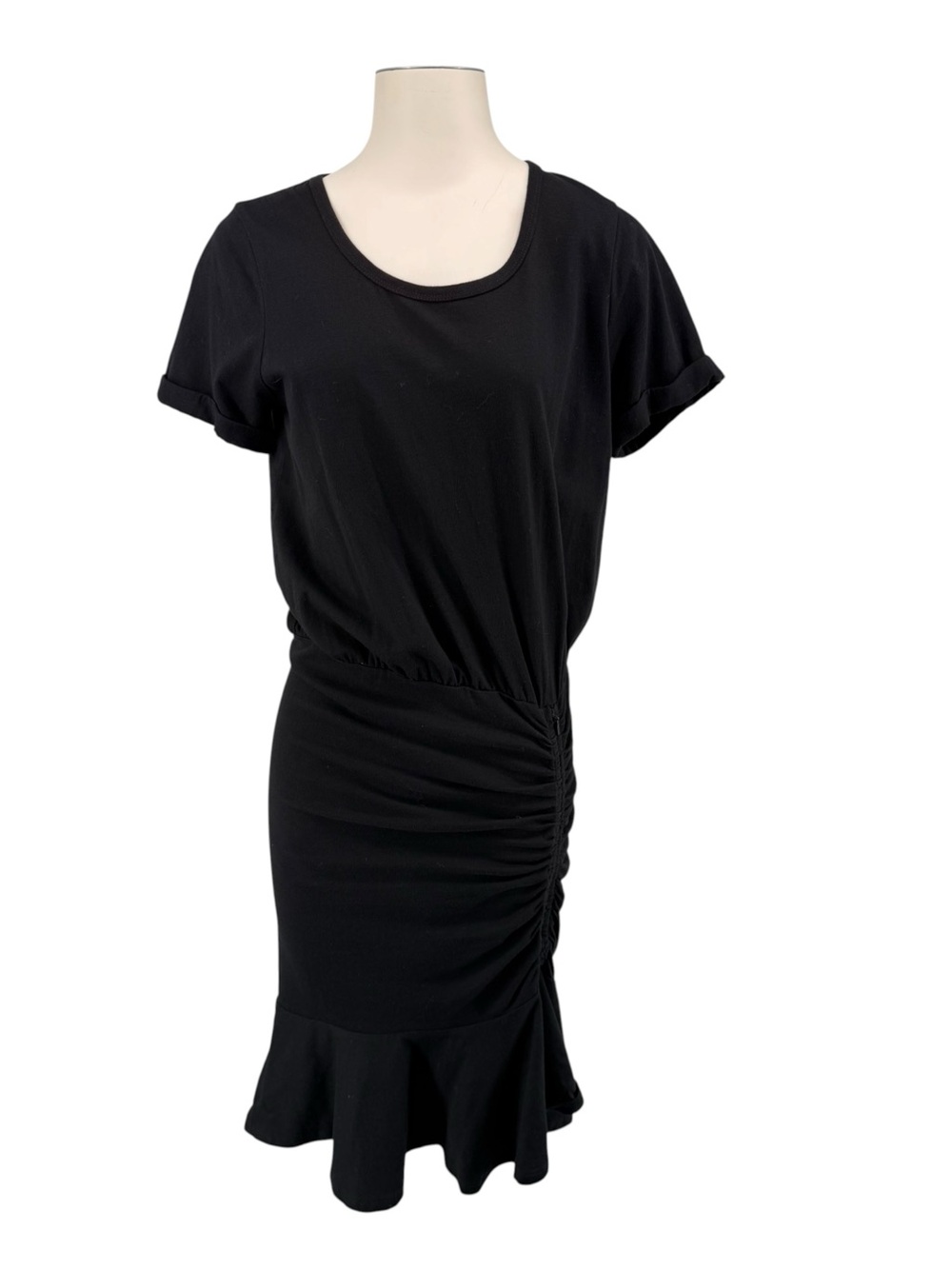 Veronica Beard Black Ruched Tee Midi Dress